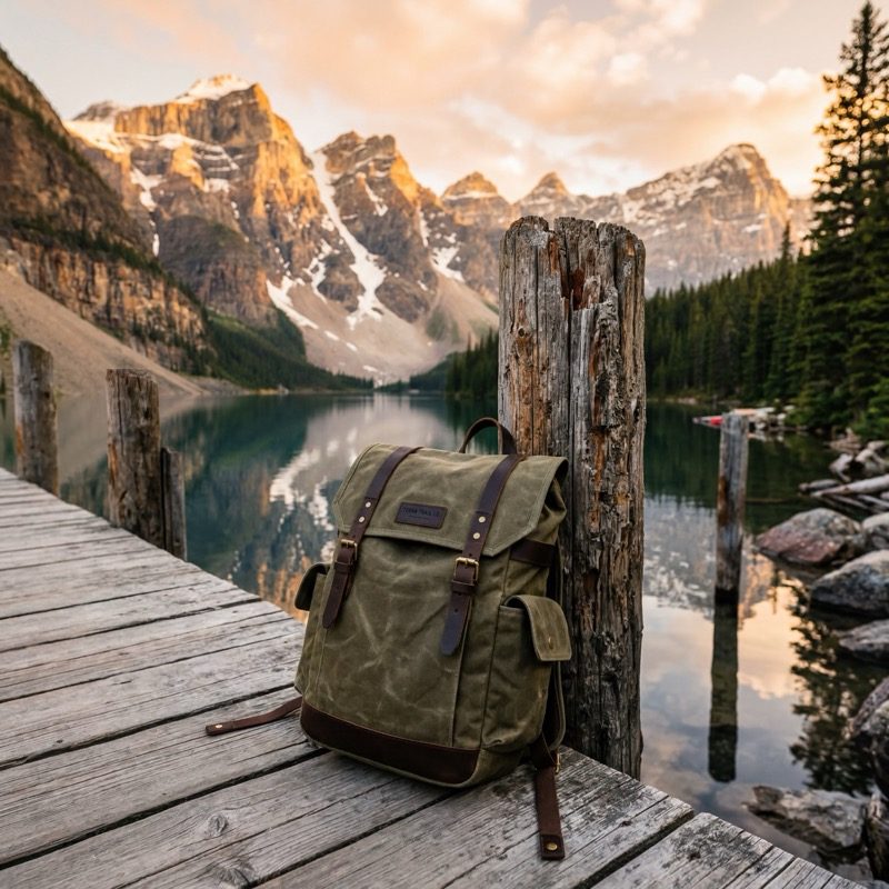 Backpack in outdoor lifestyle setting — automated lifestyle product photography