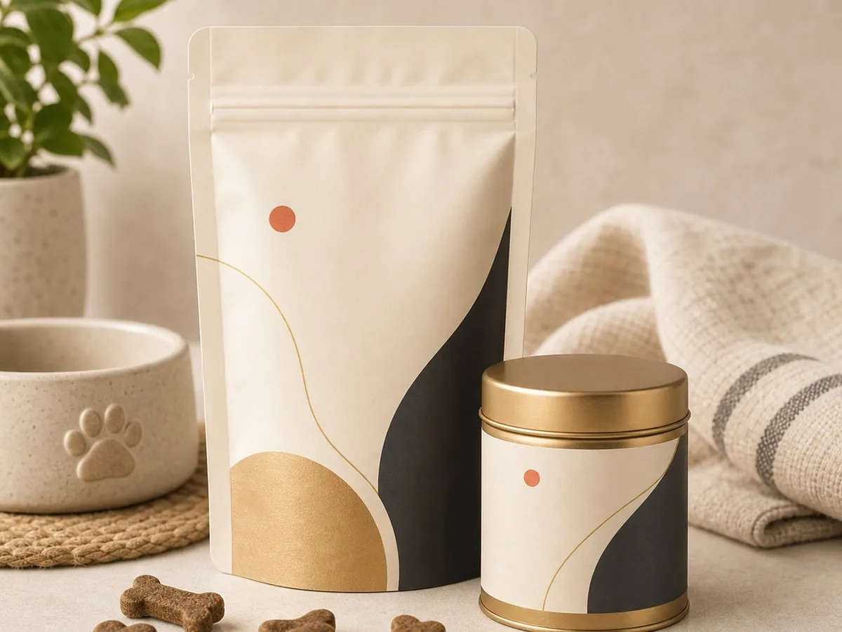 Premium pet care pouch and tin product photo
