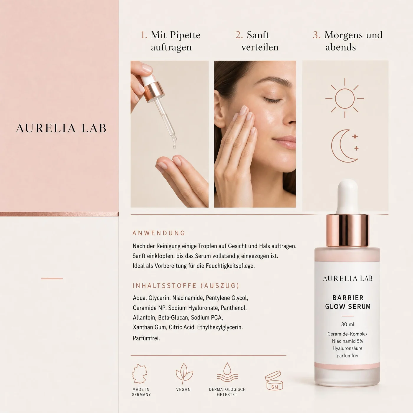 Aurelia Lab Barrier Glow Serum usage image generated in ProdVue